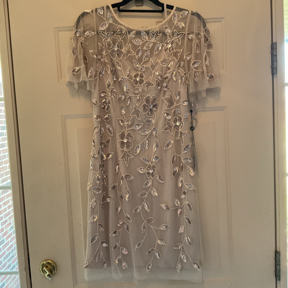 Adrianna Papell Ivory Beaded Floral Midi Dress
